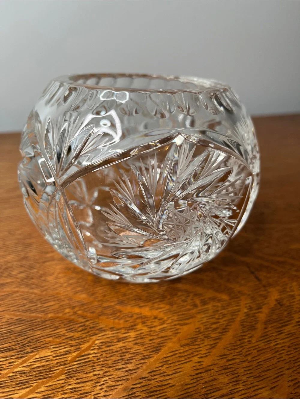Vintage Cut Crystal Bowl Floral Fan Starburst Pattern Scalloped Rims